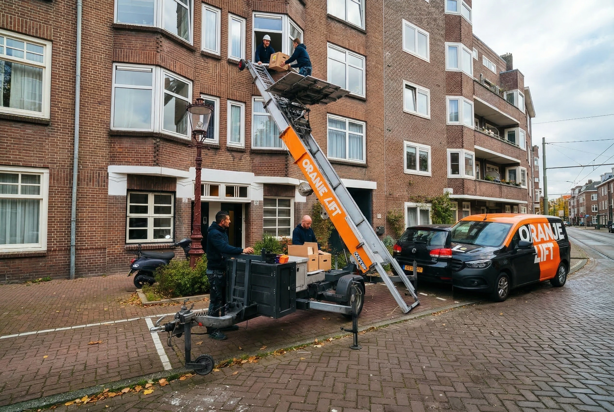 Verhuislift in actie bij woning in Alkmaar