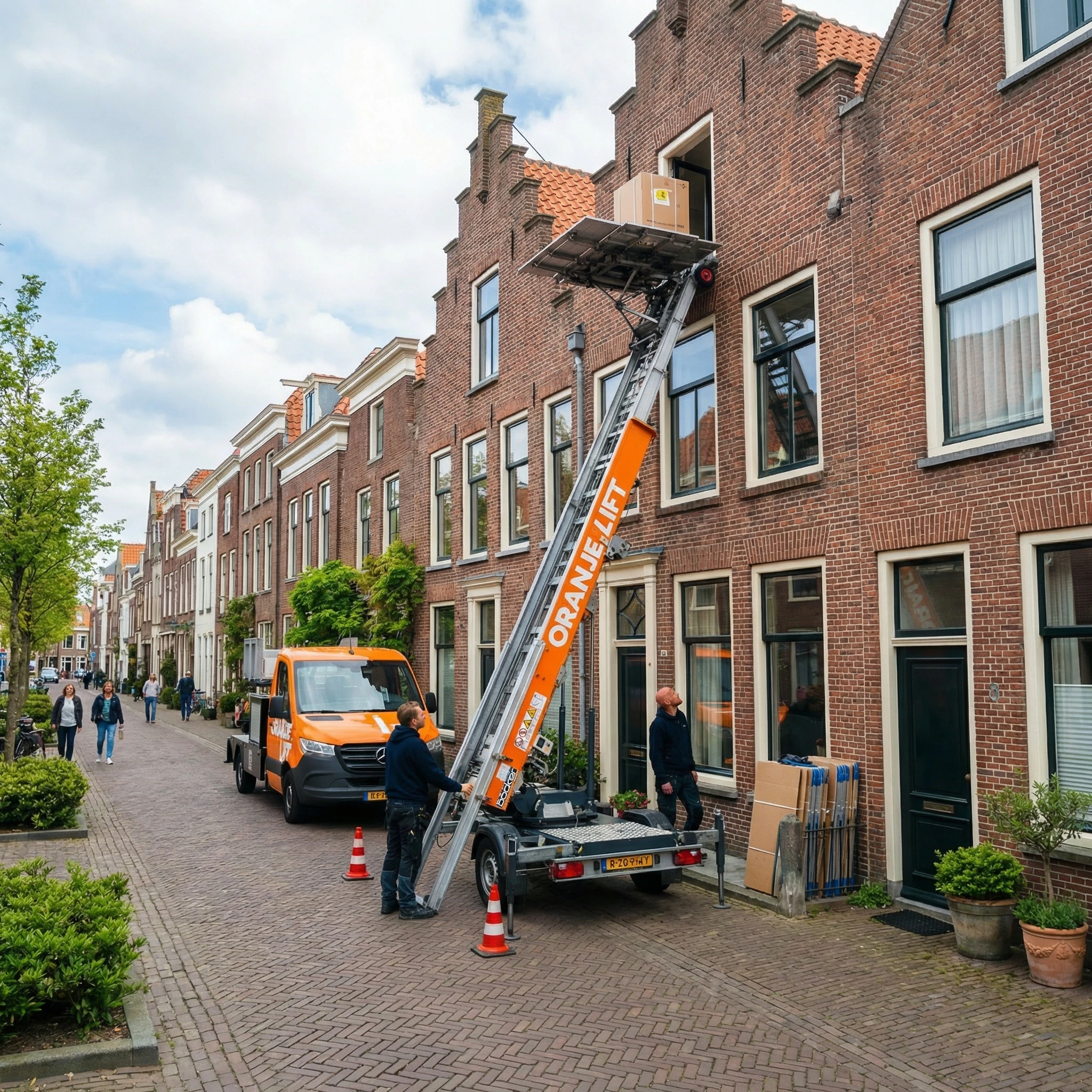 Aanhangerlift in gebruik bij woning in Alkmaar
